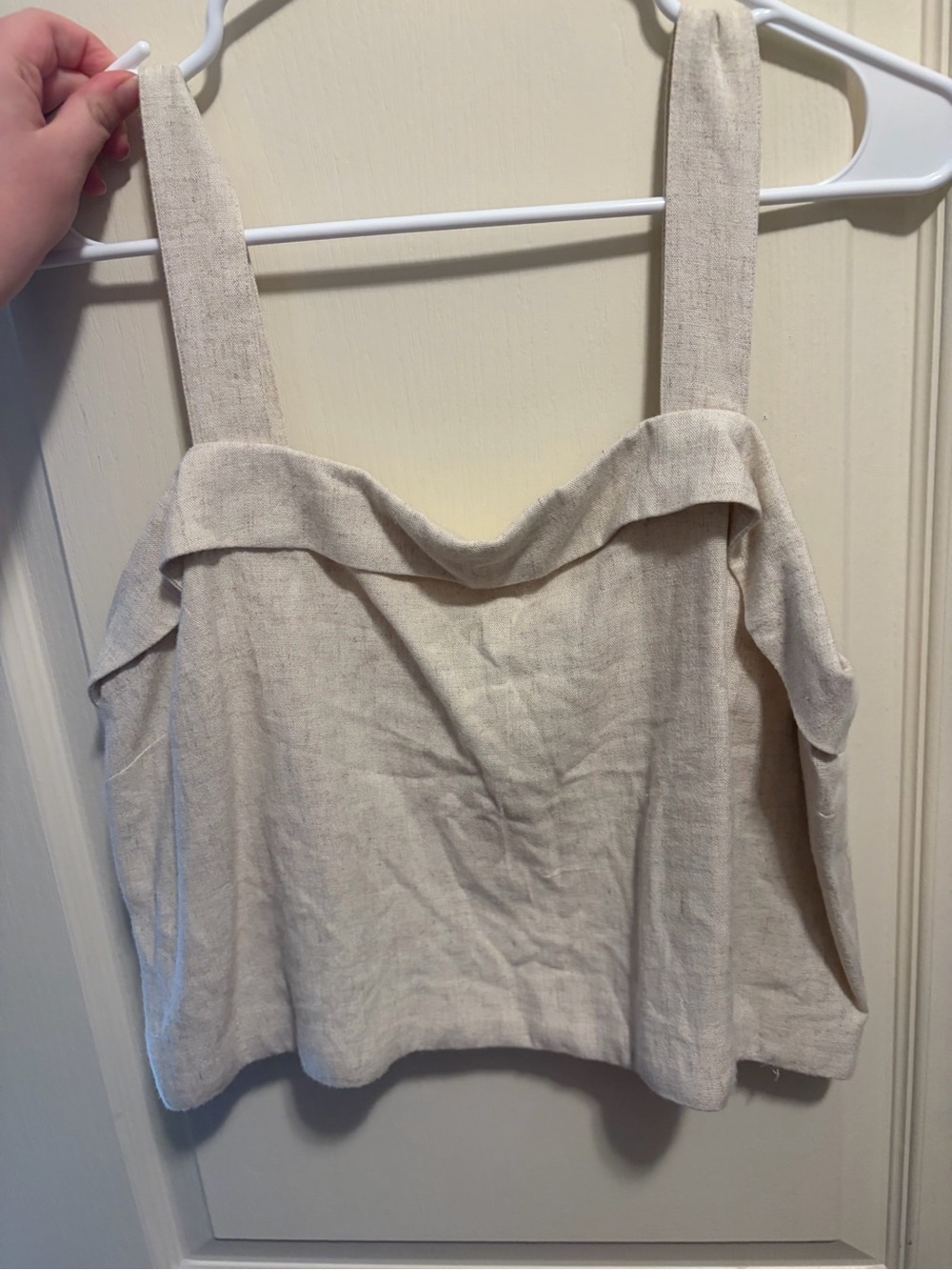 American Eagle Outfitters Cream Linen Square-Neck Tank